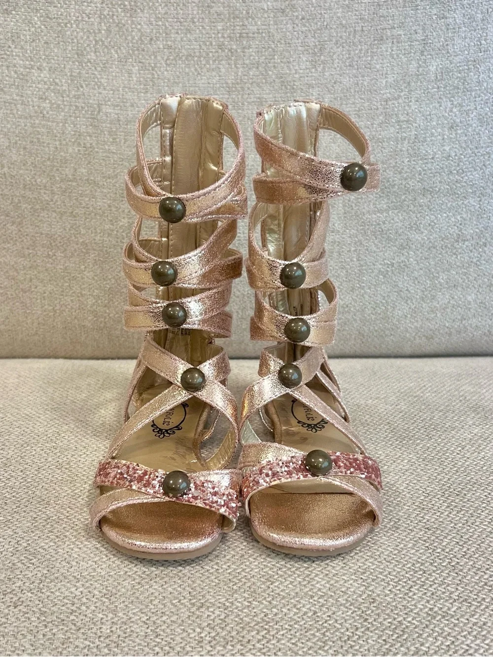 Joyfolie Size 7 Toddler Jenna Gladiator Girls Rose Gold Glitter Gladiator Sandal